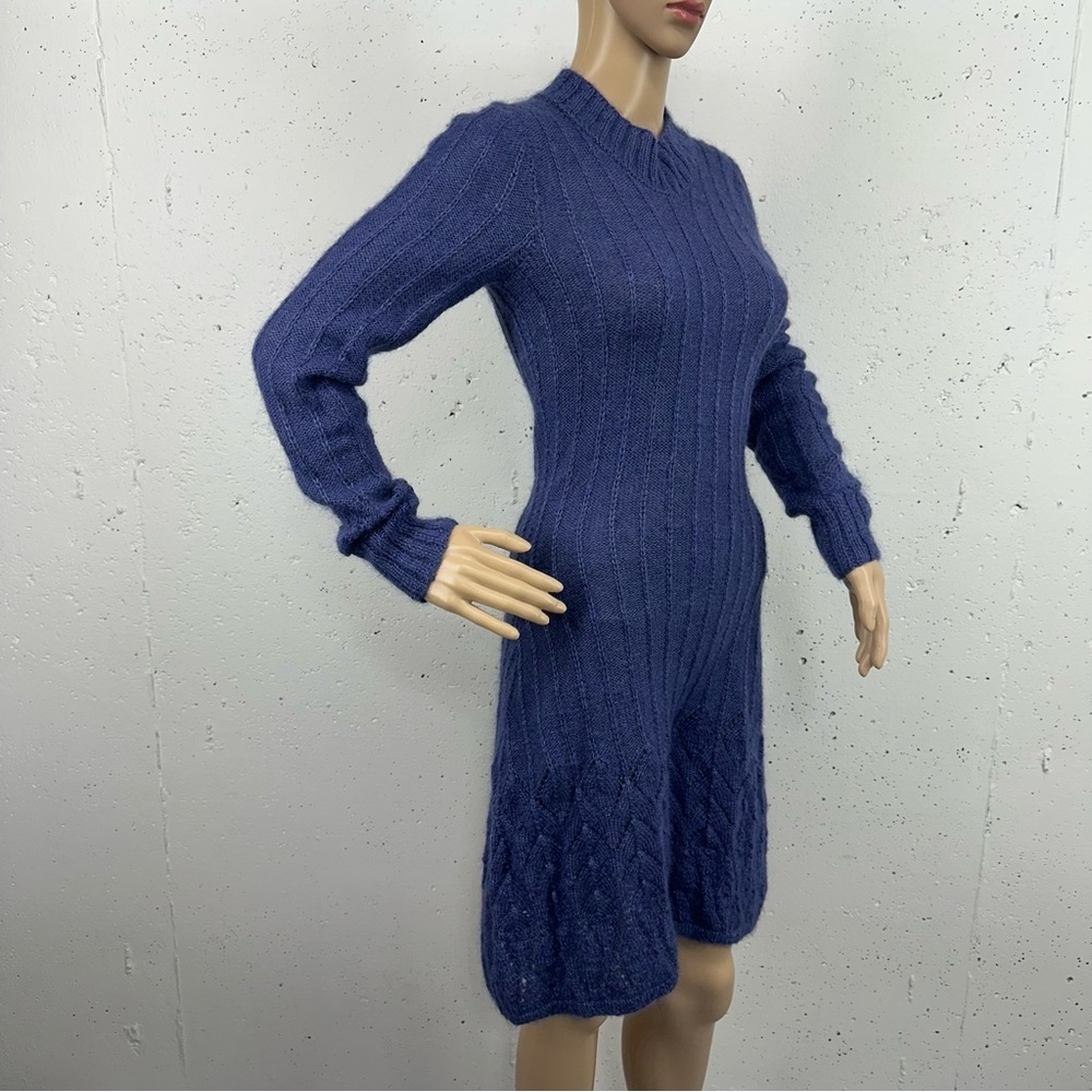 Handmade Unbranded Women’s size Small Blue Alpaca Knit Long Sleeve Dress